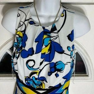 Maggy London White and Blue Floral Dress Size 6